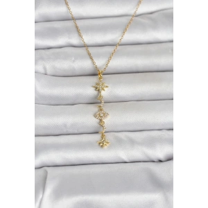 Mey İthalat® 316L Çelik Gold Renk Kutup Yıldızı Y Model Zirkon Taşlı Kadın Kolye