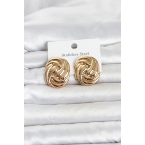 Mey İthalat® 316L Çelik Gold Renk Motif Desen Model Kadın Küpe