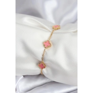 Mey İthalat® 316L Çelik Gold Renk Pembe Baby Boy Yonca Kadın Bileklik
