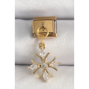 Mey İthalat® 316L Çelik Gold Renk Sallantı Zirkon Taşlı Kar Tanesi Model Nomination Charm