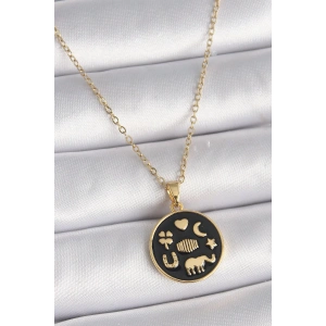 Mey İthalat® 316L Çelik Gold Renk Siyah Şans Kolyesi