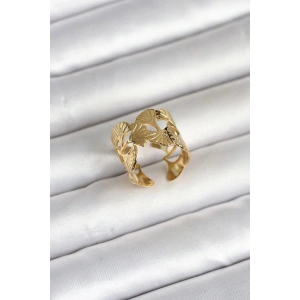 Mey İthalat® 316L Çelik Gold Renk Yelpaze Model Kadın Yüzük