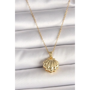 Mey İthalat® 316L Çelik Gold Renk Zincir Açılır İncili Midye Model Kadın Kolye