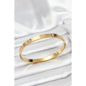 Mey İthalat® 316L Çelik Gold Renk Zirkon Taşlı 65 mm Kadın Kelepçe Bileklik