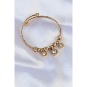 Mey İthalat® 316L Çelik Gold Renk Zirkon Taşlı Model Charm Bileklik