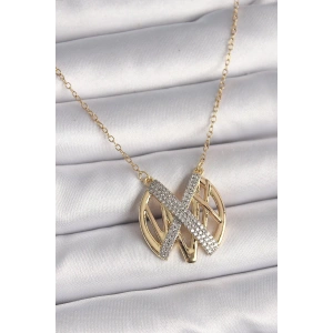 Mey İthalat® 316L Çelik Gold Renk Zirkon Taşlı Vintage Model Kadın Kolye