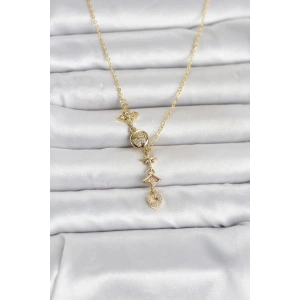 Mey İthalat® 316L Çelik Gold Renk Zirkon Taşlı Y Kadın Kolye
