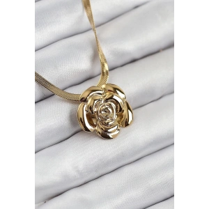 Mey İthalat® 316L Çelik Gül Figürlü İtalyan Zincir Model Gold Renk Kadın Kolye