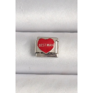 Mey İthalat® 316L Çelik Gümüş Renk Best Man Yazılı Kırmızı Kalp İşlemeli Nomination Charm