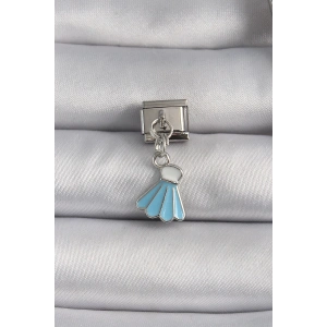 Mey İthalat® 316L Çelik Gümüş Renk Mavi Renk Sallantı Elbise Model Nomination Charm