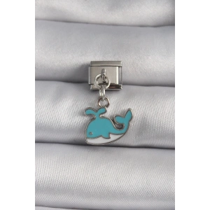 Mey İthalat® 316L Çelik Gümüş Renk Sallantı Mavi Balina Model Nomination Charm