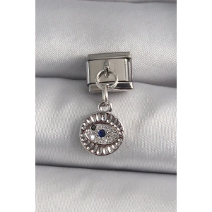 Mey İthalat® 316L Çelik Gümüş Renk Sallantı Zirkon Taşlı Göz Model Nomination Charm
