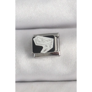 Mey İthalat® 316L Çelik Gümüş Renk Siyah Beyaz Kuş İşlemeli Nomination Charm