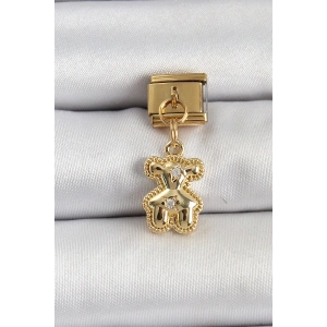 Mey İthalat® 316L Çelik Sallantılı Zirkon Taşlı Ayıcık Model Gold Renk Nomination Charm