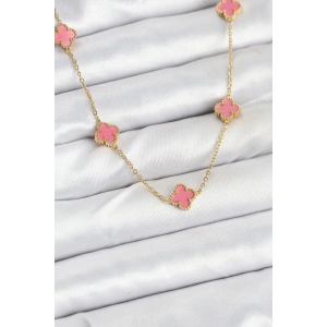 Mey İthalat® 316L Çelik Zincir Gold Renk Pembe Baby Boy Yonca Kadın Kolye