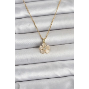 Mey İthalat® 316L Çelik Zincir Gold Renk Yonca Model Kadın Kolye