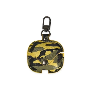 Mey İthalat®  Airpods Pro 2 (2.nesil) Çanta Kamuflaj Deri Kılıf - Sarı