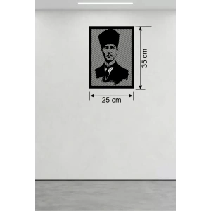 Mey İthalat® Atatürk Line Art Metal Görünümlü Ahşap Tablo - Modern Ofis ve Ev Dekoru