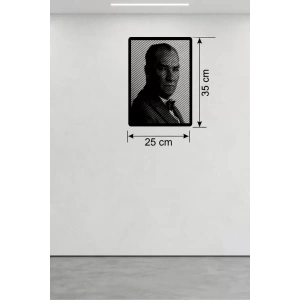 Mey İthalat® Atatürk Line Art Metal Görünümlü Ahşap Tablo - Modern Ofis ve Ev Dekoru