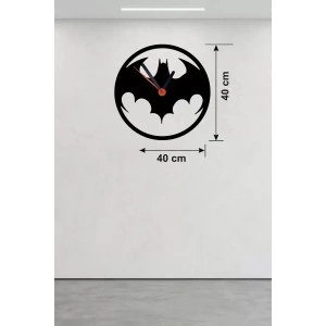 Mey İthalat® Batman Yarasa Logolu Ahşap Duvar Saati - 40x40 cm Dekoratif DC Temalı