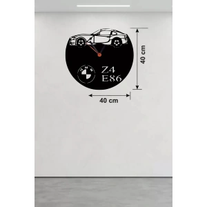 Mey İthalat® BMW Z4 E86 Tasarım Ahşap Duvar Saati - 40x40 cm Lazer Kesim Dekoratif