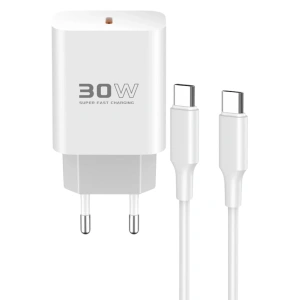 Mey İthalat®  C87C 30W Type-C Çıkışlı Ekstra DL51 1M Type-C to Type-C Kablolu PD Şarj Cihazı - Beyaz
