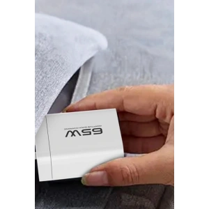 Mey İthalat®  C99Q 65W PD Destekli Type-C ve USB Çift Çıkışlı Hızlı Şarj Adaptörü - Beyaz