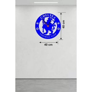 Mey İthalat® Chelsea FC Logolu Ahşap Duvar Saati - 40x40 cm Taraftar Hediyesi