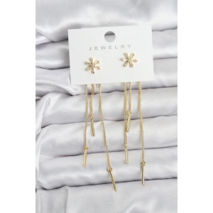 Mey İthalat® Çiçek Model Gold Pirinç Sallantılı Kadın Küpe