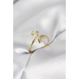 Mey İthalat® Gold Renk Yılan Model Zirkon Taşlı Kadın Yüzük