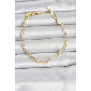 Mey İthalat® Gold Renk Zirkon Taşlı Ataç Zincir Model Kadın Bileklik