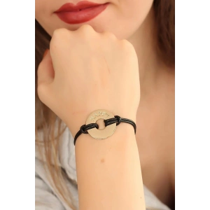 Mey İthalat® HAPPY (Mutlu) Siyah Deri İpli Unisex Mood Bileklik