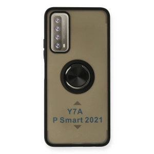 Mey İthalat®  Huawei P Smart 2021 Kılıf Montreal Yüzüklü Silikon Kapak - Siyah