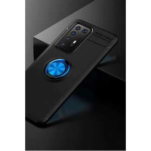 Mey İthalat®  Huawei P40 Pro Kılıf Range Yüzüklü Silikon - Siyah-Mavi