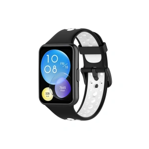 Mey İthalat® Huawei Watch Fit 2 Spor Delikli Kordon - Siyah-Beyaz