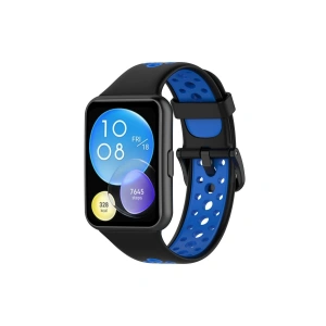 Mey İthalat® Huawei Watch Fit 2 Spor Delikli Kordon - Siyah-Mavi