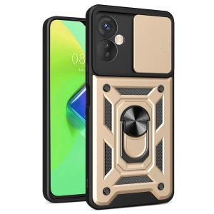 Mey İthalat®  İnfinix Hot 30 4G Kılıf Pars Lens Yüzüklü Silikon - Gold