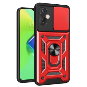 Mey İthalat®  İnfinix Hot 30 4G Kılıf Pars Lens Yüzüklü Silikon - Kırmızı