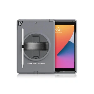 Mey İthalat®  iPad 10.2 (7.nesil) Kılıf Hand Strap Tablet Kılıfı - Gri
