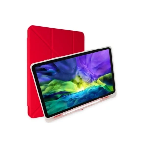 Mey İthalat®  iPad Pro 12.9 (2021) Kılıf Kalemlikli Mars Tablet Kılıfı - Kırmızı