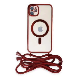 Mey İthalat®  iPhone 11 Kılıf Divo Lazer Askılı Magsafe Kapak - Kırmızı