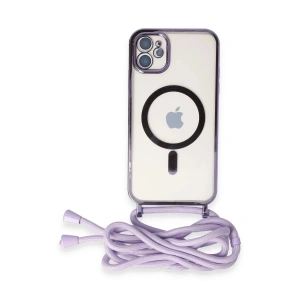 Mey İthalat®  iPhone 11 Kılıf Divo Lazer Askılı Magsafe Kapak - Lila