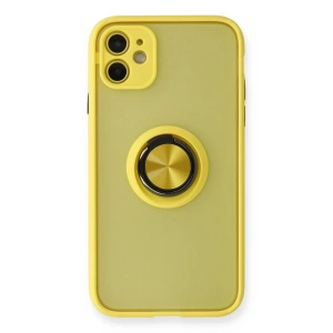 Mey İthalat®  iPhone 11 Kılıf Montreal Yüzüklü Silikon Kapak - Sarı