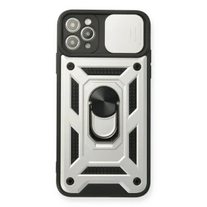 Mey İthalat®  iPhone 11 Pro Kılıf Pars Lens Yüzüklü Silikon - Gümüş