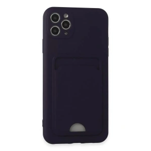 Mey İthalat®   iPhone 11 Pro Max Kılıf Kelvin Kartvizitli Silikon - Derin Mor
