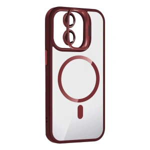 Mey İthalat®   iPhone 11 Remim Lensli Magsafe Standlı Kapak - Bordo