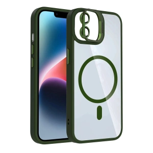 Mey İthalat®   iPhone 11 Remim Lensli Magsafe Standlı Kapak - Koyu Yeşil