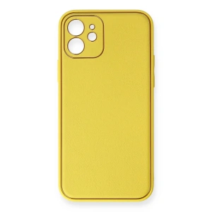 Mey İthalat®  iPhone 12 Kılıf Coco Deri Silikon Kapak - Sarı