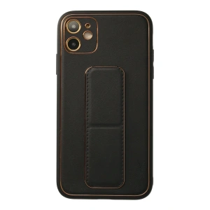 Mey İthalat®  iPhone 12 Kılıf Coco Deri Standlı Kapak - Siyah