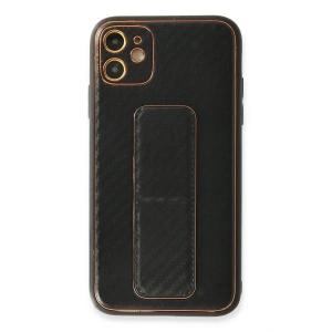 Mey İthalat® iPhone 12 Kılıf Coco Karbon Standlı Kapak - Siyah